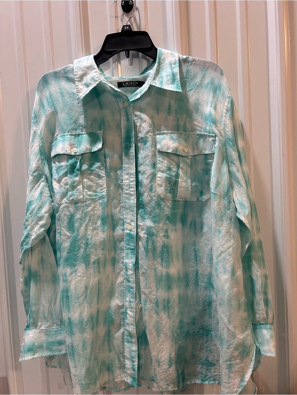 Lauren Ralph Lauren Mint Green Tie-Dye Button Down Shirt